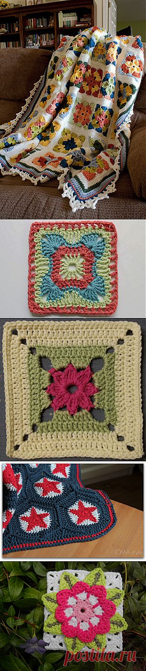 Подборка мотивов со схемами и идей к пледам и подушкам, вязанных крючком. /