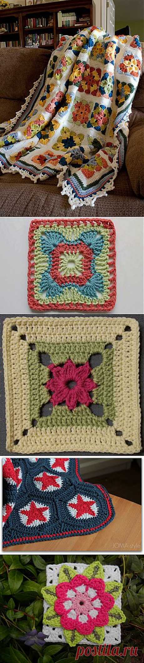 Подборка мотивов со схемами и идей к пледам и подушкам, вязанных крючком. /