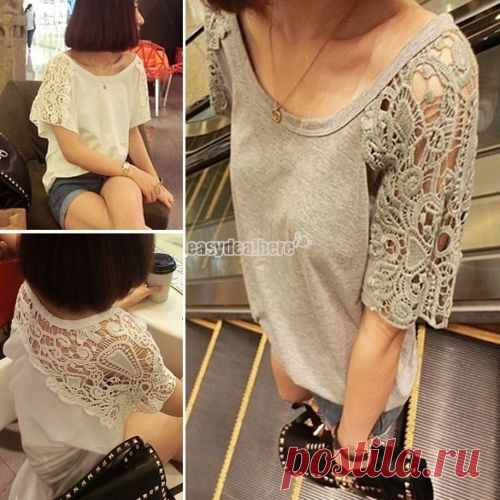 Neun Frauen-Spitze aushöhlen Zurück Batwing Crew Neck lose Ober Bluse Shirt EH | eBay