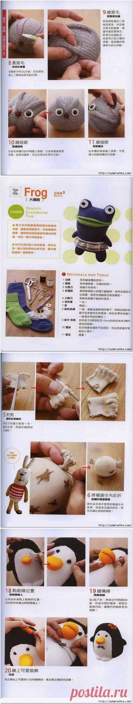 Идеи по шитью игрушек из носок. Sock Toys DIY tutorial. ~ HandMadiya.com