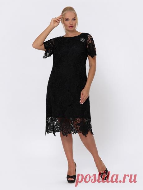 Платье из кружева чёрного цвета со съемной брошью 42703 – купить в Киеве, Украине в розницу | цены интернет-магазина Dressa