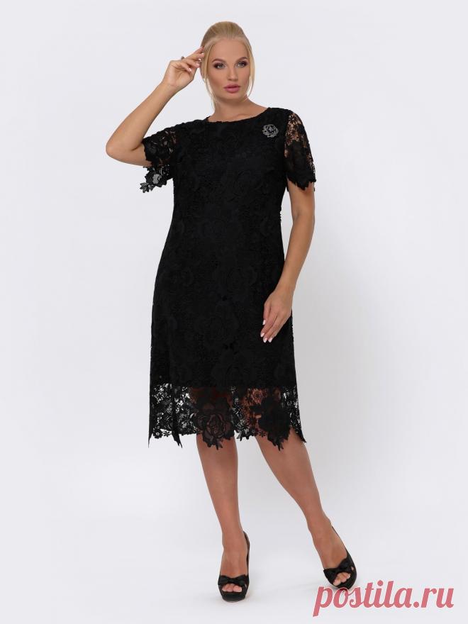 Платье из кружева чёрного цвета со съемной брошью 42703 – купить в Киеве, Украине в розницу | цены интернет-магазина Dressa
