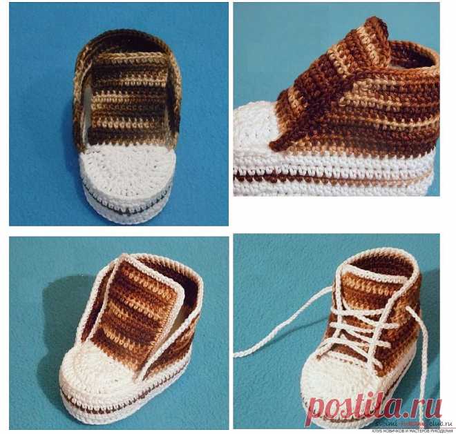 Как связать крючком пинетки в виде кедов, пошаговые фото, схемы и подробное описание двух вариантов вязания пинеток для малышей