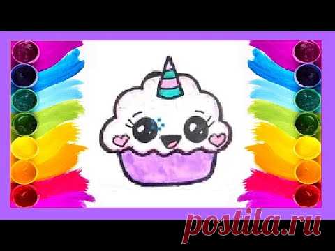 How to draw a unicorn cupcake - Drawing , Coloring