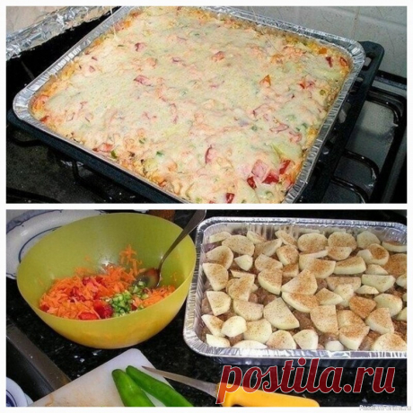 Мясо запеченное с консервированными грибами Ингредиенты:- Мясо - 1.5 кг- Лук - 3 шт- Грибы консервированные - 1 кг- Картофель средний - 4 шт- Морковь - 4 шт- Перец сладкий - 2 шт- Перец острый зеленый - 3 шт- Майонез - 400 гр- Сыр твердый тертый - 200 гр- Чеснок - 5-6 зубчиков- Соль и специи по вкусуПриготовление:1. Форму смазать...