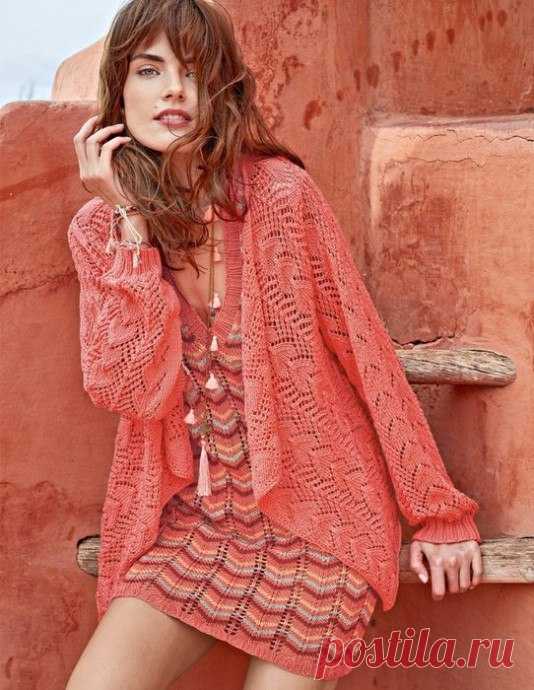 Платье с зубчатым узором и ажурный жакет