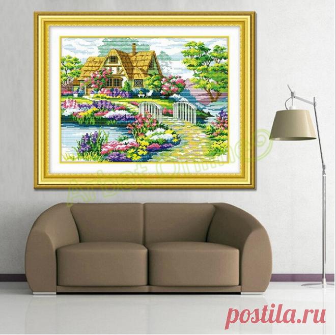 Красивая рукоделие, Сделай сам DMC вышивание, Комплект для счетный вышивания, Точно печатный деревня цветок # Arbat купить на AliExpress