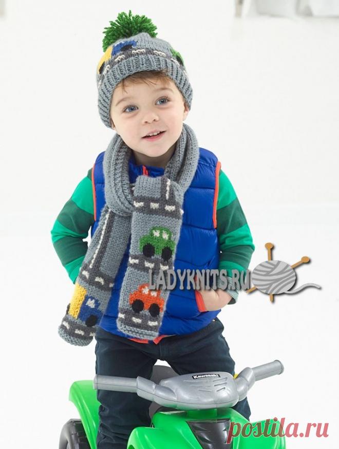 Вязаный спицами шарф "Траффик" для мальчика
