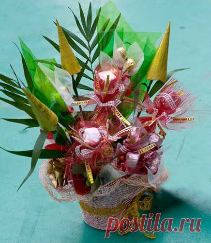 Новогодние подделки из конфет