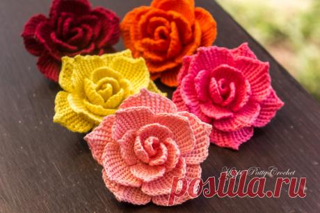 Crochet Rose Flower Applique by Happy Patty Crochet