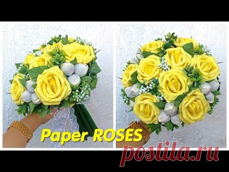 ПОДАРОК СВОИМИ РУКАМИ. Букет из ЖЕЛТЫХ РОЗ. Букет из конфет для учителя. DIY gift/ How to make ROSES - YouTube