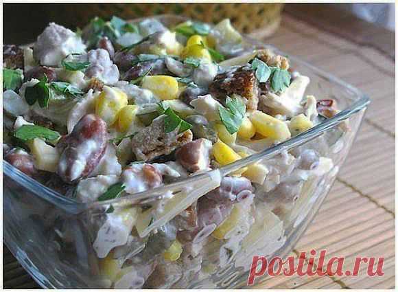 Салат с курицей и фасолью - Кулинарные рецепты от Веселого Жирафа