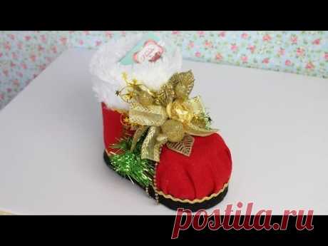 Como Fazer Uma  Bota de Papai Noel  de Feltro e Garrafa Pet.