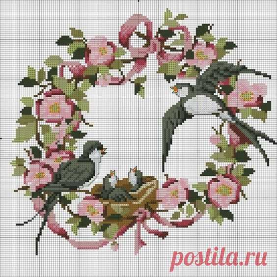 Весенние птички в вышитых картинах