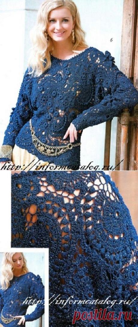 Пуловер Вязаный в Технике Ирландского Кружева | Ниточка