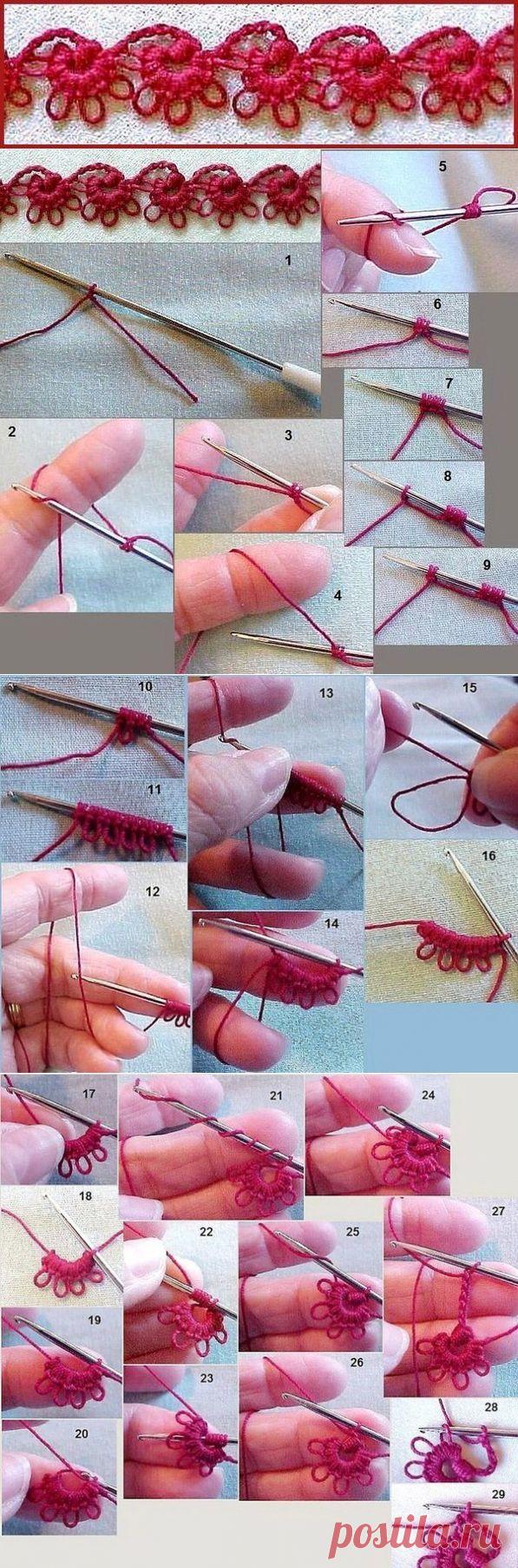 ТЕСЬМА ИЗ ЦВЕТОЧКОВ В ТЕХНИКЕ ФРИВОЛИТЕ