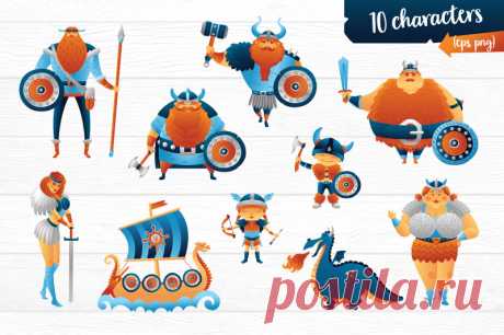 Vikings vector clip art illustration set By BRANDiANNA | TheHungryJPEG.com