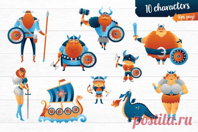 Vikings vector clip art illustration set By BRANDiANNA | TheHungryJPEG.com