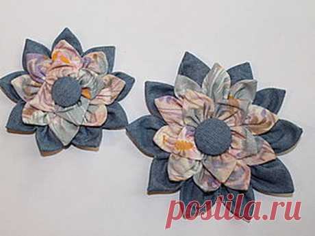 Цветок на сумку из джинсы и хлопка - Ярмарка Мастеров - ручная работа, handmade