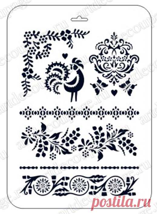 Трафареты Event Design Фолк Арт Петух и бабочки