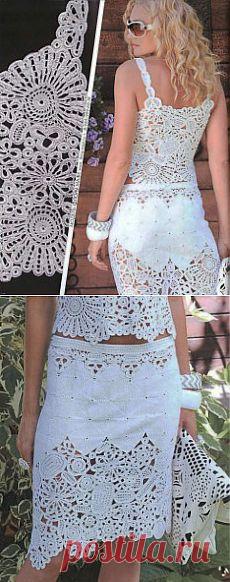 Вязаный костюм из ажурных мотивов | Вязание крючком, схемы вязания, бесплатное вязание крючком