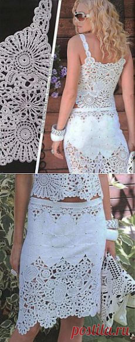 Вязаный костюм из ажурных мотивов | Вязание крючком, схемы вязания, бесплатное вязание крючком