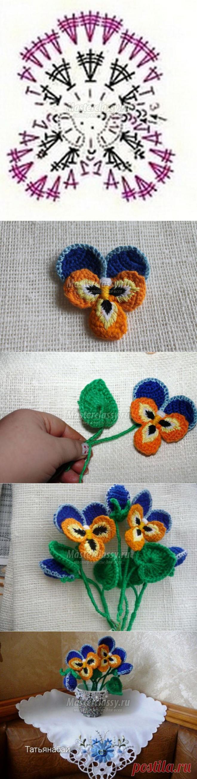 МК по вязанию. Цветы - Анютины глазки