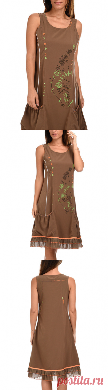 Grifflin Taupe &amp; Green Floral Ruffle-Hem Shift Dress | zulily