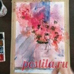 Ваза с цветами акварелью. Человек рисует в первый раз. Смотрим, что получится
