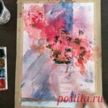Ваза с цветами акварелью. Человек рисует в первый раз. Смотрим, что получится