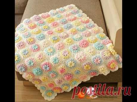 How to crochet flower afghan blanket free easy pattern tutorial for begginer