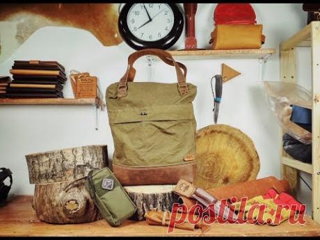 Сумка из советской плащ-палатки своими руками. Leather & tarpaulin bag.