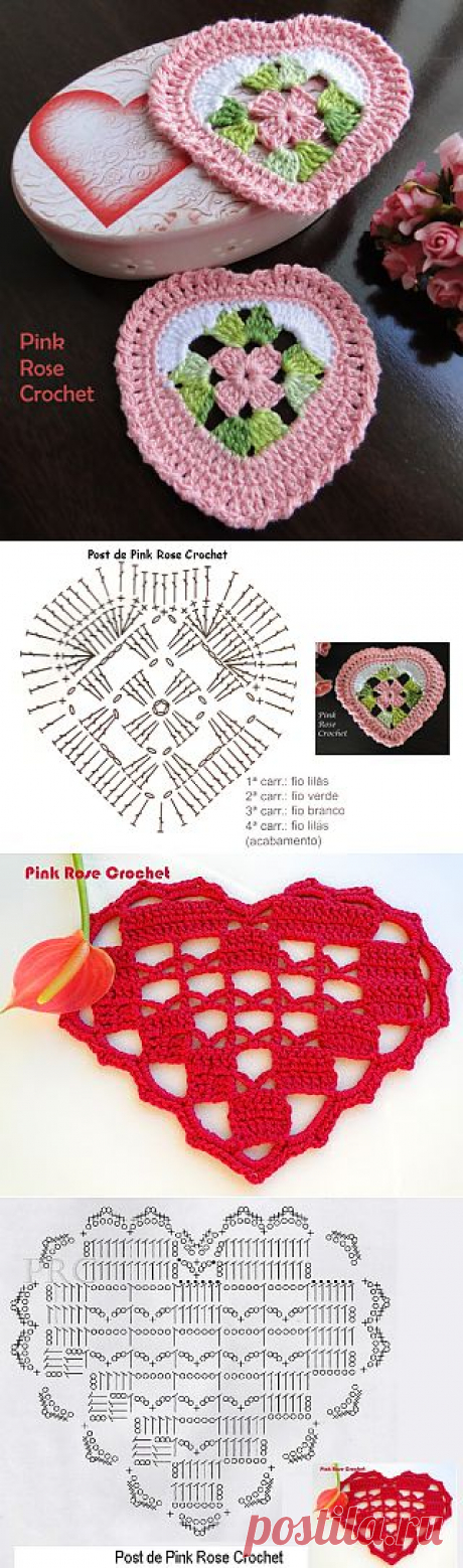 Сердечки крючком от Pink Rose Crochet..