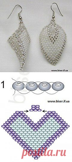 Серьги в форме листиков из бисера, схема плетения | Бисер|Магия  бисера