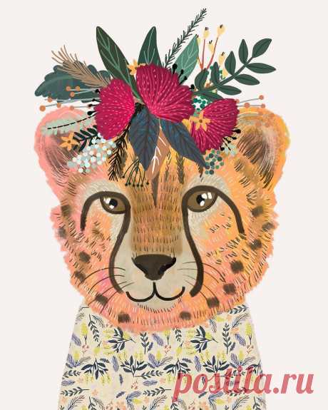 Encantadoras ilustraciones de animales con coronas de flores de Mia Charro