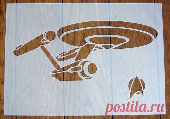 Starship Enterprise Star Trek Stencil Mask Reusable Polypropylene Sheet for Arts & Crafts Starship Enterprise Star Trek mask/stencil. Genuine 350 micron Polypropylene Sheet  A machine cut, stencil/mask which can be used in a variety of ways to create unique backgrounds and decorations for your craft, mixed media, DIY and home décor projects.  Texture paste, inks, paints,