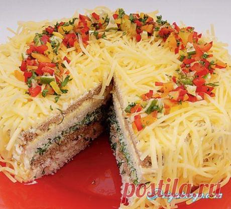 Бутербродный торт с окороком и сыром