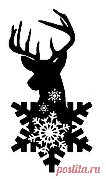 Вытынанки на окна Новогодний олень