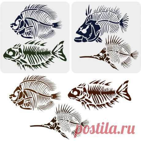 Plantilla de dibujo de fósiles de peces, 2 uds., 11,8x11,8 pulgadas, plantilla de decoración familiar de huesos de pescado reutilizable, artesanía DIY Plantillas de peces - AliExpress