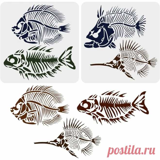 Plantilla de dibujo de fósiles de peces, 2 uds., 11,8x11,8 pulgadas, plantilla de decoración familiar de huesos de pescado reutilizable, artesanía DIY Plantillas de peces - AliExpress