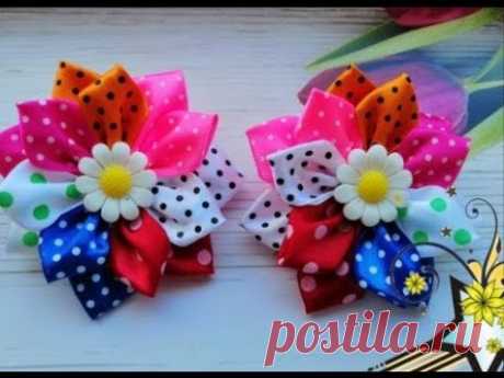 Простые разноцветные бантики из атласных лент МК Канзаши / Simple colorful bows of ribbons