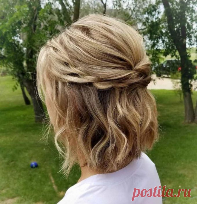 60 простых причесок Updo для волос средней длины в 2022 году