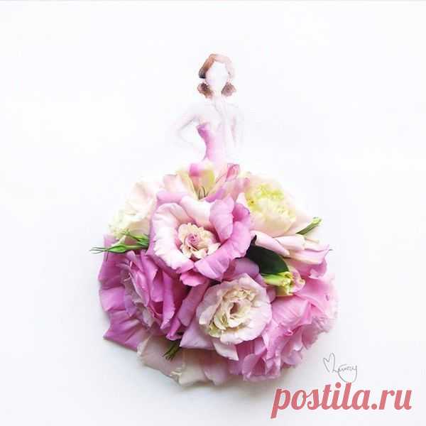 Акварельные девушки в одежде из живых цветов | HandMade