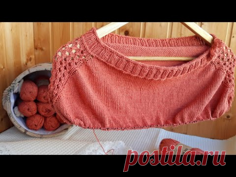 #вязание Мой НОВЫЙ процесс - начало. Аж спицу сломала...  Как назовем этот летний  джемпер?
