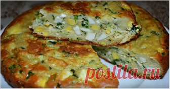 Нежный заливной пирог с яйцами и зеленым луком (готовим в мультиварке)