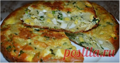 Нежный заливной пирог с яйцами и зеленым луком (готовим в мультиварке)