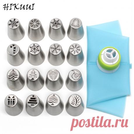 Hikuui 16 шт. Рождество Стиль Насадки Кондитерские изделия Комплект Санта Клаус Рождество Дерево Снег советы трубопроводов торт русских DIY выпечки Инструменты купить на AliExpress