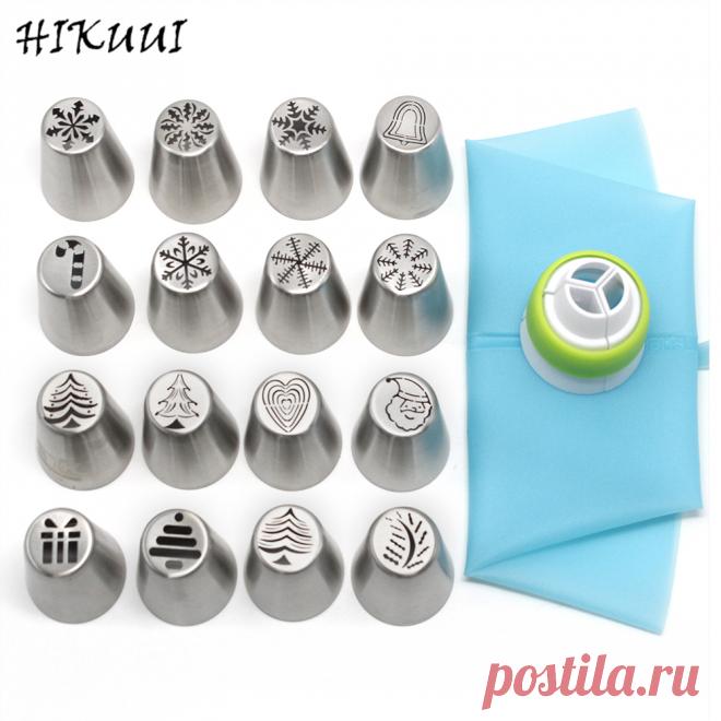 Hikuui 16 шт. Рождество Стиль Насадки Кондитерские изделия Комплект Санта Клаус Рождество Дерево Снег советы трубопроводов торт русских DIY выпечки Инструменты купить на AliExpress