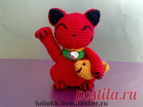 Купить Красный Манеки Неко амигуруми (мини) - амигуруми, вязаные игрушки, игрушки, манеки неко