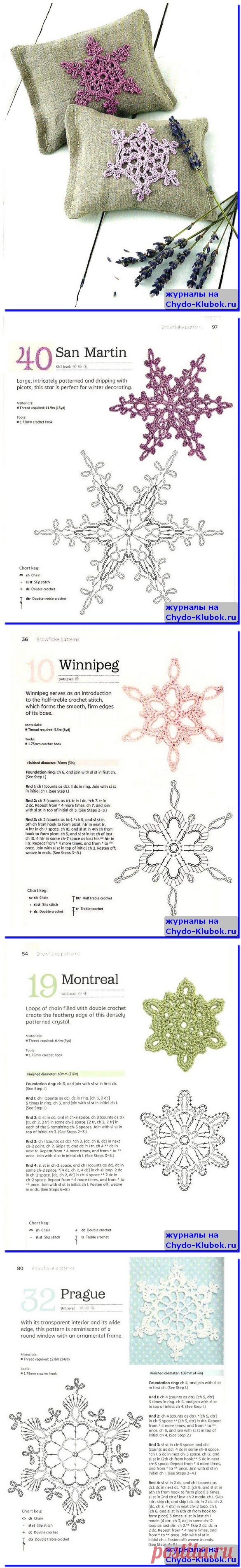 Снежинки вязаные крючком Crochet snowflakes step by step |➲ журналы на ЧУДО-КЛУБОК ✶